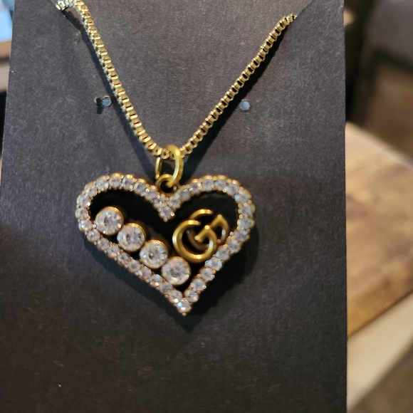 Gucci Authentic Gold Heart Pendant with Crystals With Unbranded Chain. - Picture 1 of 2